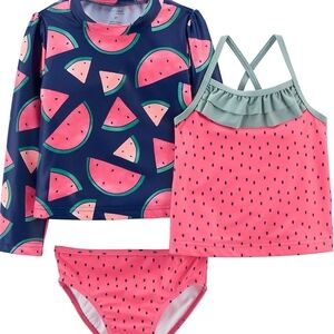 Carter's Watermelon 3 Piece Bathing Suit Set Pink and Navy Size 6-9Months NWOT